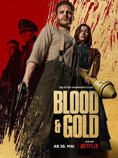 名称：血黄金 Blood and Gold (2023)描述：在二战悲苦的末期，一个德军逃兵和一位年轻女子与一群寻找藏匿黄金的纳粹分子陷入了一场血腥斗争