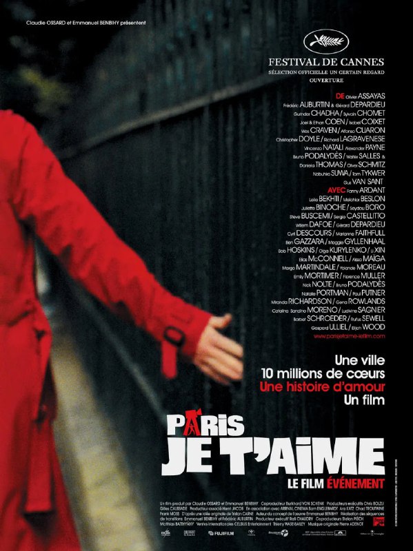 名称：巴黎，我爱你 Paris, je t'aime (2006)描述：这是2006年戛纳电影节的开幕影片，众多著名导演参加了这部包含有十多个小故事的影片，其中包括科恩兄弟、杜可风等等