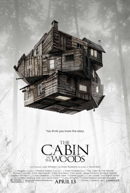 名称：林中小屋 The Cabin in the Woods (2012)描述：在一个明媚的日子里，同在一所大学的荷登(杰西·威廉姆斯 Jesse Williams 饰)、马提(弗兰·克朗茨 Fran Kranz 饰)、茱尔丝(安娜·哈彻森 Anna Hutchison 饰)、戴娜(克里斯汀·康奈利 Kristen Connolly 饰)以及科特(克里斯·海姆斯沃斯 Chris Hemsworth 饰)等5人驱车前往位于深山老林的小木屋中度假