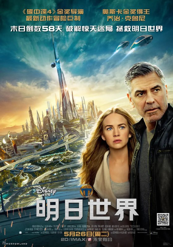 名称：明日世界 （2015）蓝光原盘REMUX.描述：　中年男子弗兰克·沃克（乔治·克鲁尼 George Clooney 饰）和身边的女孩凯茜·牛顿（布丽特·罗伯森 Britt Robertson 饰）大吐苦水，他慨叹现代社会充斥了战争、饥饿、灾难以及种种不公，他回忆起自己童年时代的一段经历